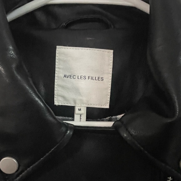 Avec Les Filles Oversized Faux Leather Cropped Biker Jacket - Black - M - Picture 8 of 11